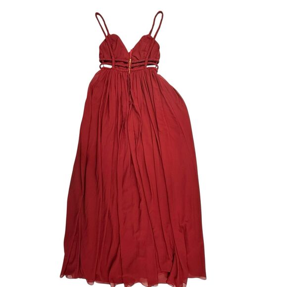 Free People Red Chiffon Greek Goddess Maxi Dress Gown Size 2 Whimsical RARE - Picture 6 of 15